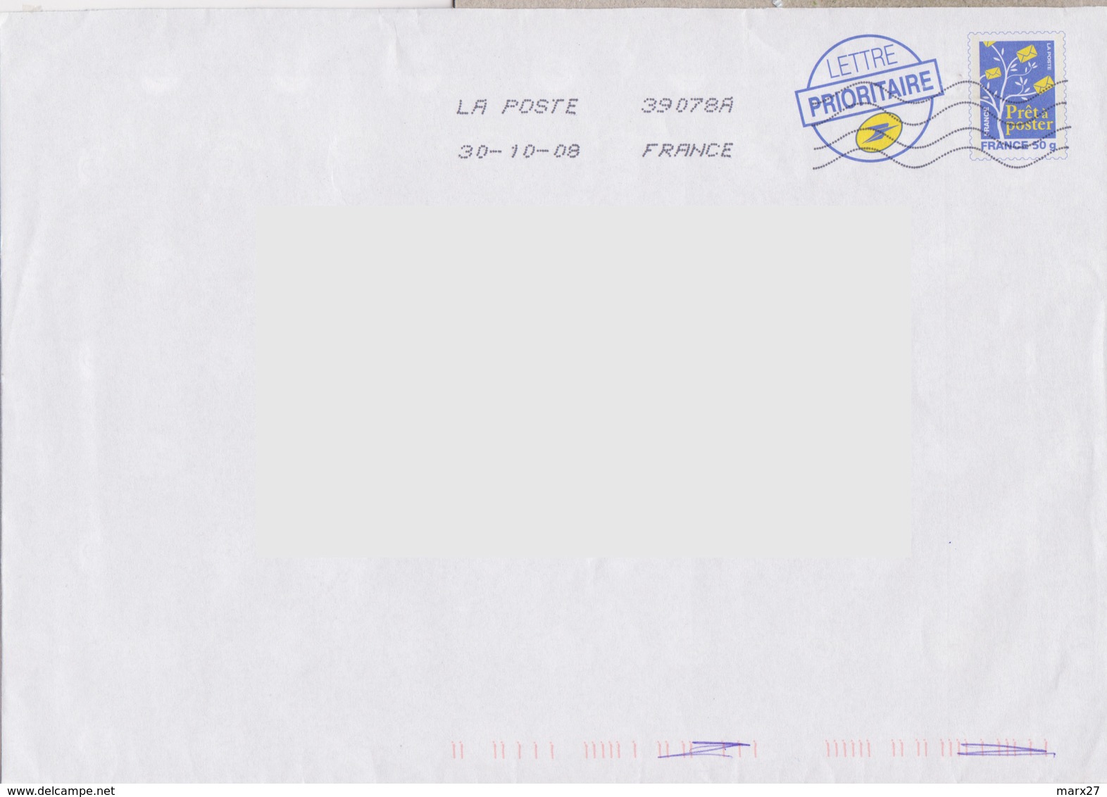 Néopost La Poste 18205A Couronne Pleine Fausse Direction 5 Lignes Pleines Ondulées - Maschinenstempel (Sonstige)