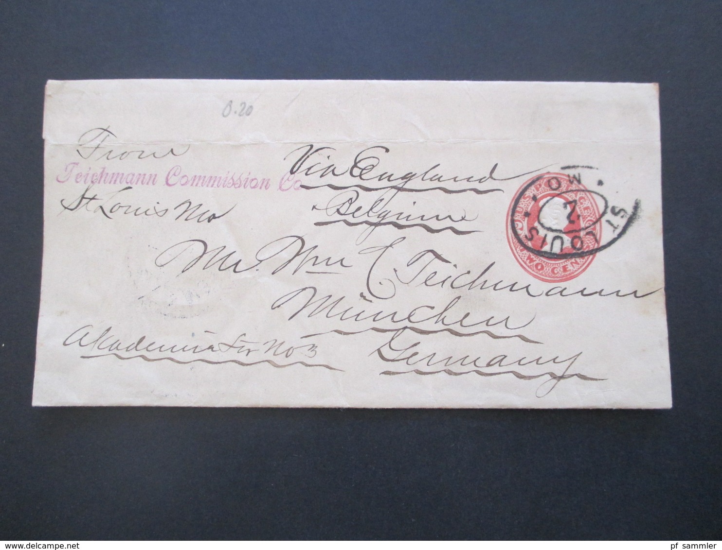 USA Um 1890 ?!? Streifband Nach München Via England / Belgium Schiffspost Teichmann Commission Co. St. Louis MO - Cartas & Documentos