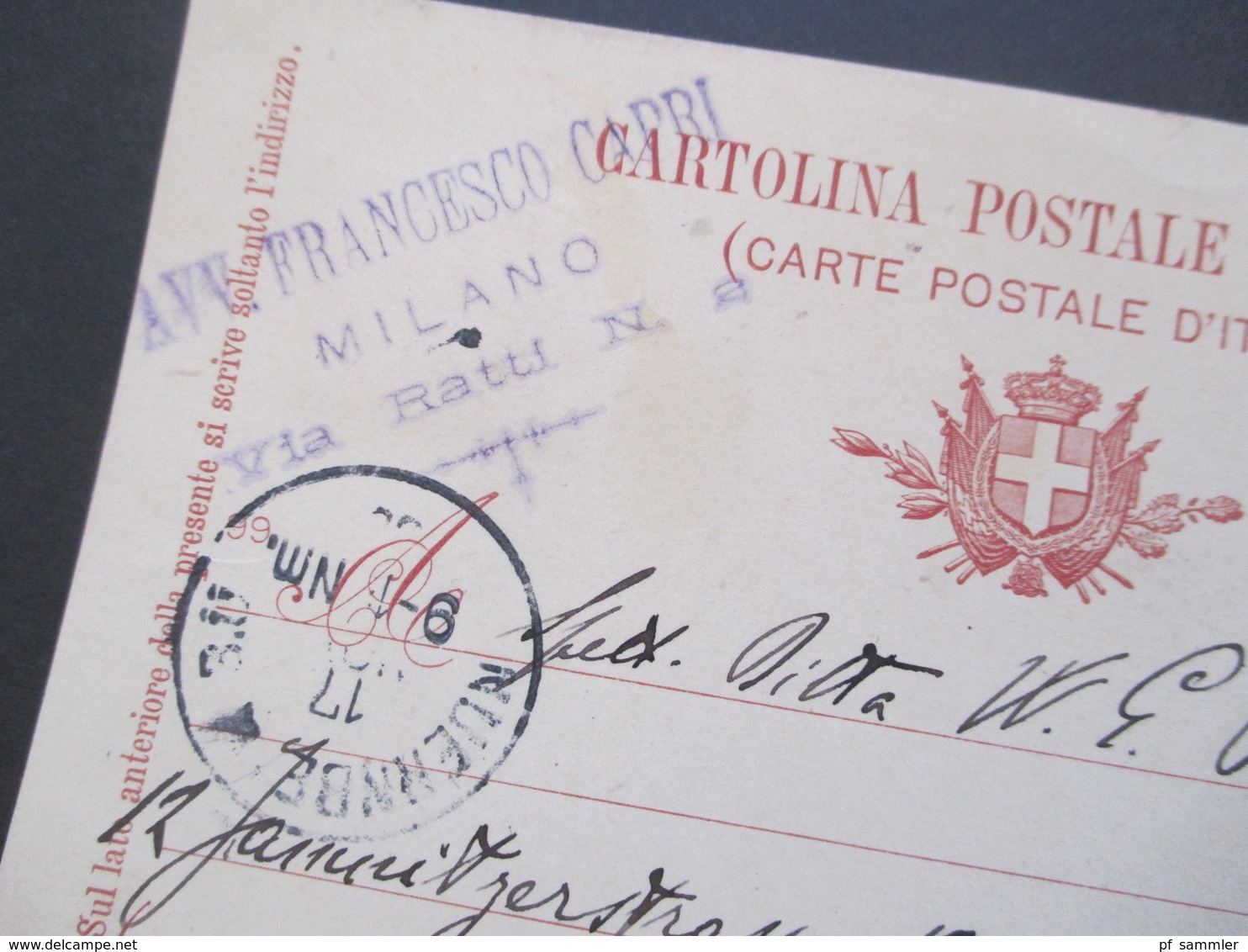 Italien Ganzsache 1900 Stempel Milano Nach Nürnberg Gesendet Rückseitig Mit Steuermarke / Fiskalmarke Marca Da Bollo - Interi Postali