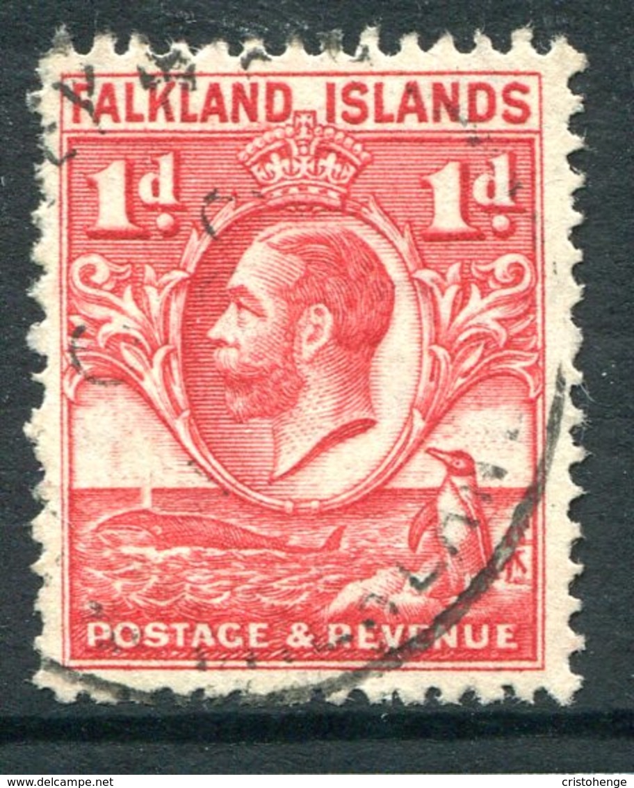 Falkland Islands 1929 KGV Whale & Penguins - 1d Scarlet Used (SG 117) - Islas Malvinas