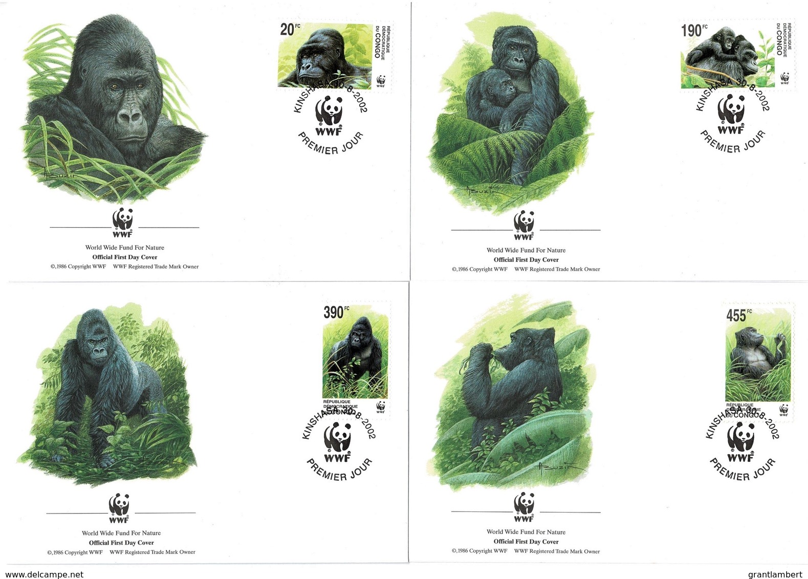 Congo 2002 Graver's Gorilla Set Of 4 WWF FDCs - FDC