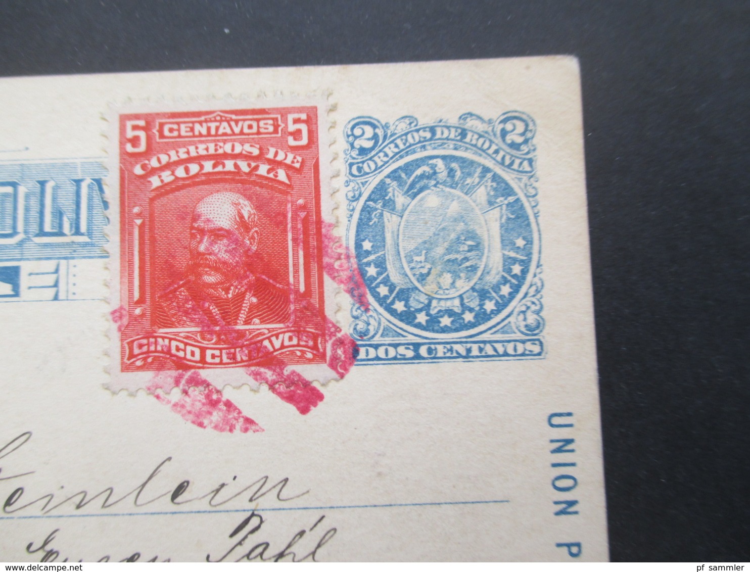 Bolivien 1903 Ganzsache Mit Zusatzfrankatur Und Rosa Stempel! Via Sucre / Buenos Aires Nach Aalen (Württemberg) - Bolivia