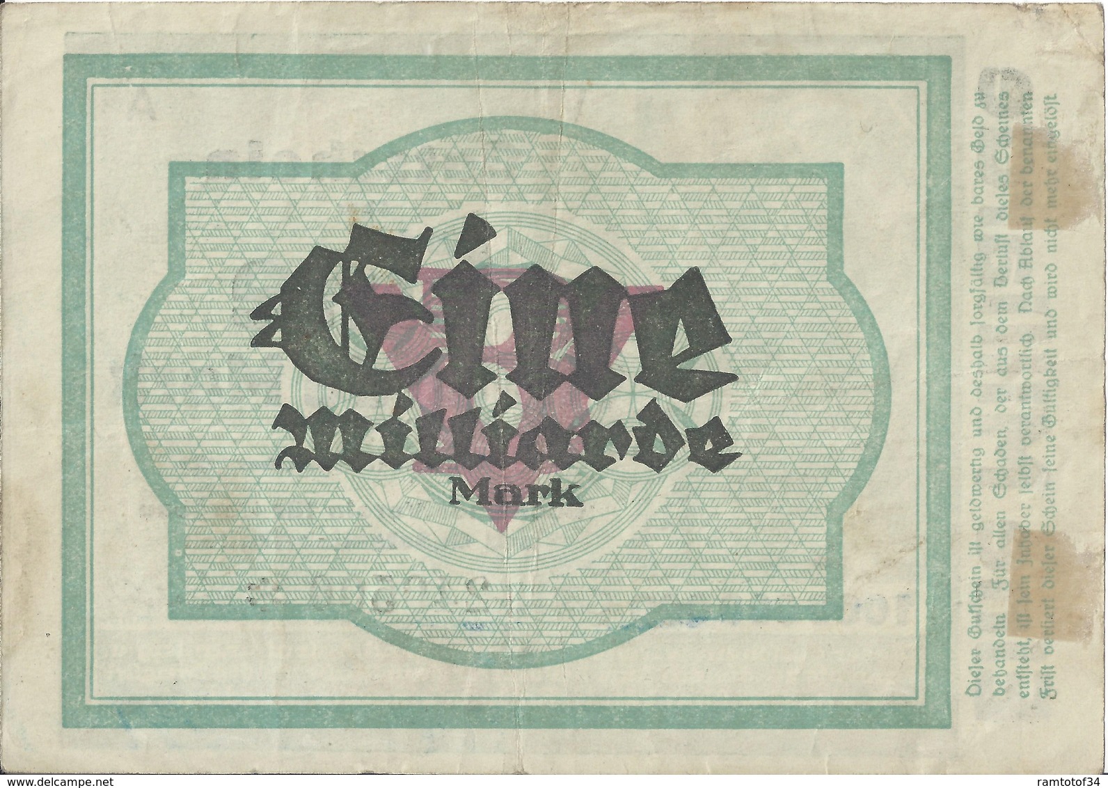 ALLEMAGNE - Eine Milliarde Mark - 1 September 1923 (249500) - 1 Mrd. Mark