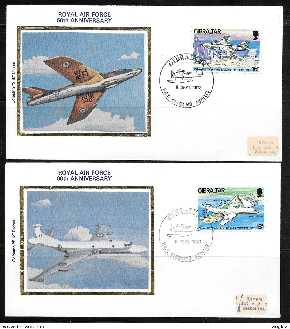 Gibraltar - 1978 RAF Anniversary Set On Silk Covers FDI - Pictorial Postmarks - Gibraltar