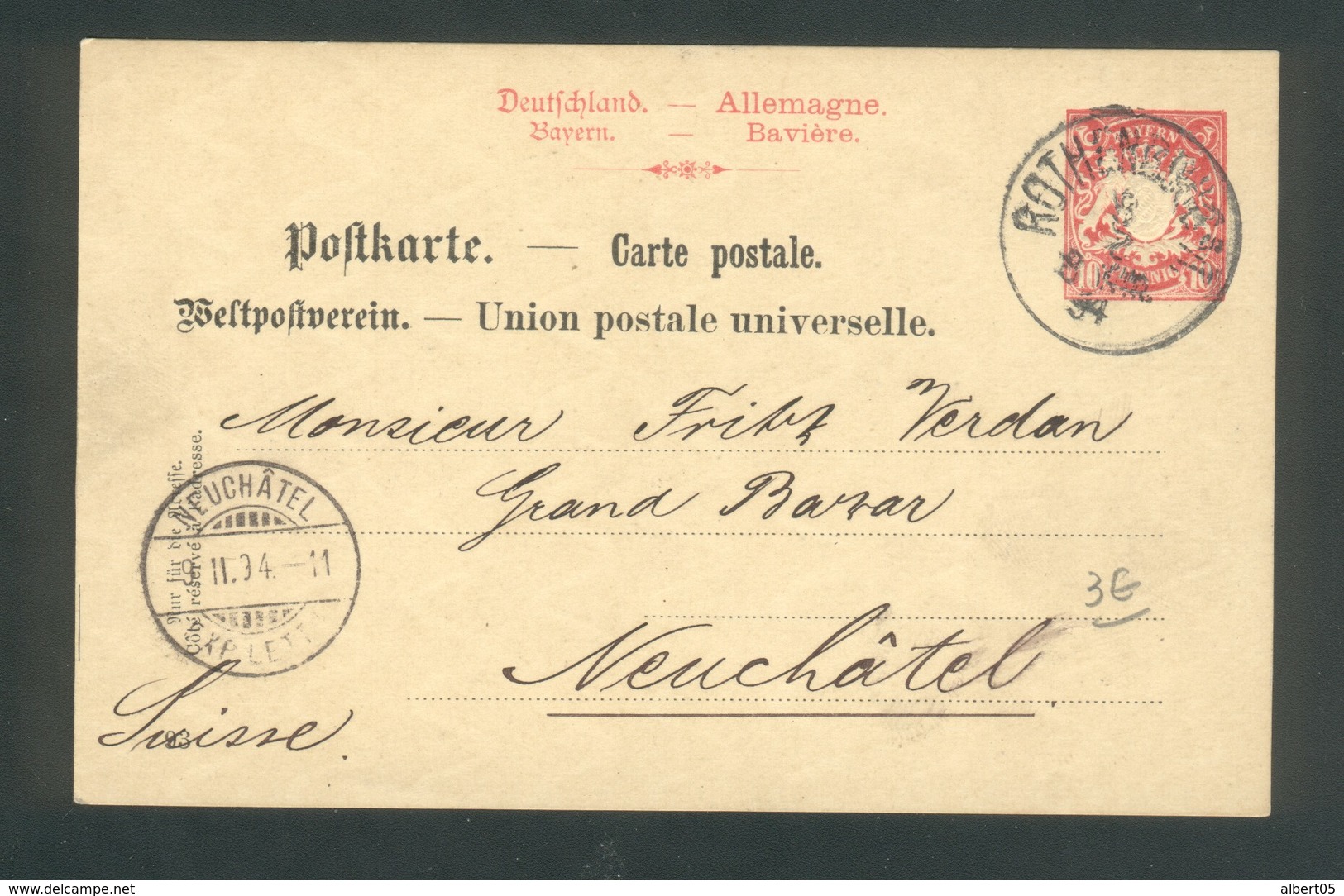 Entier Postal De Rothenburg Pour Neuchatel ( Suisse )  8 Février 1894 - Other & Unclassified