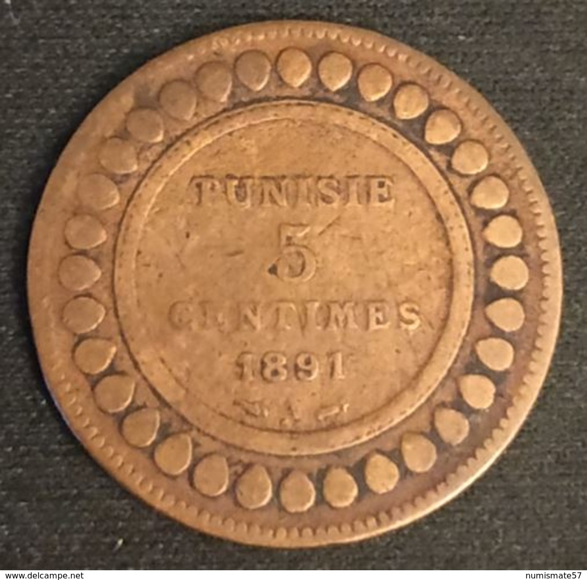 TUNISIE - TUNISIA - 5 CENTIMES 1891 ( 1308 ) - KM 221 - Ali - Protectorat Français - Tunisia