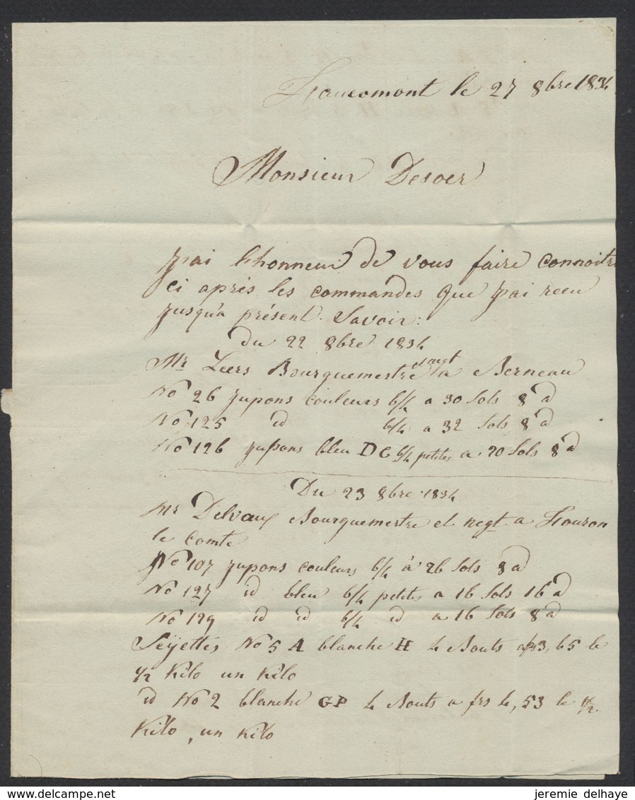 Précurseur - LAC Datée De Francomont (1836) + Cachet Dateur à Perles "Tongres" , Franco à Tongres > Solières (Huy) - 1830-1849 (Belgique Indépendante)