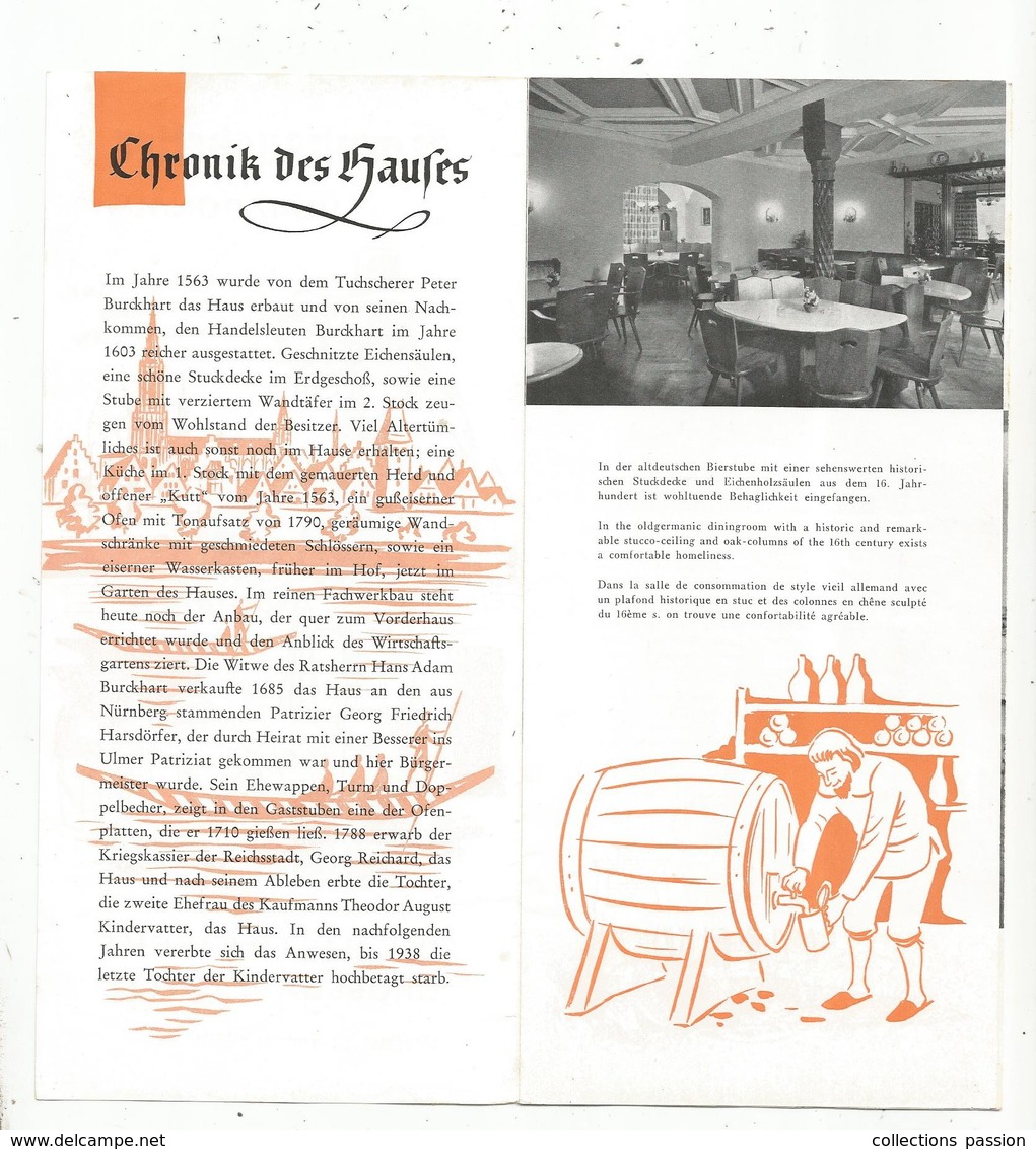 Dépliant Touristique, Allemagne , ULM / DONAU , Kornhauskeller , 1957 , 8 Pages, Restaurant ,  2 Scans , Frais Fr 1.75 E - Toeristische Brochures