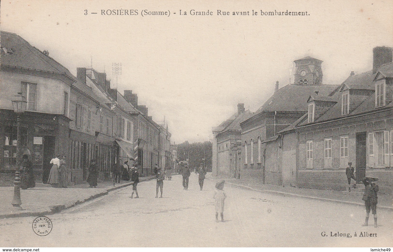 2 CPA ROSIERES (Somme) La Grande Rue Avant Le Bombardement    Le Jeu De Paume - Rosieres En Santerre