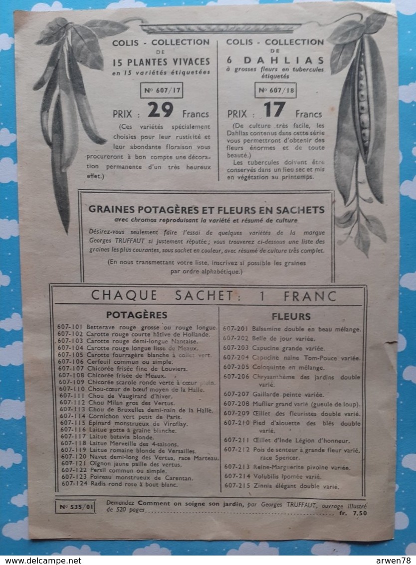 DEPLIANT PUBLICITAIRE POUR  LES GRAINES GEORGES TRUFFAUT POUR LES GALERIES LAFAYETTE 1936 - Publicités