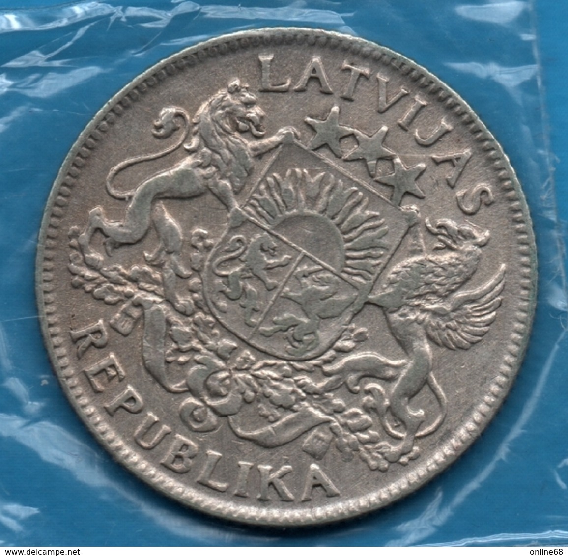 LATVIJAS REPUBLIKA  1 LATS 1924 	Silver 0.835 KM# 7 LATVIA - Lettonia