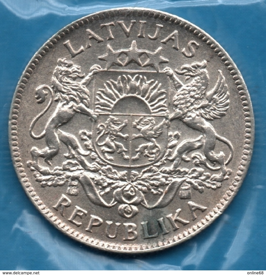 LATVIJAS REPUBLIKA  1 LATS 1924 	Silver 0.835 KM# 7 LATVIA - Lettland