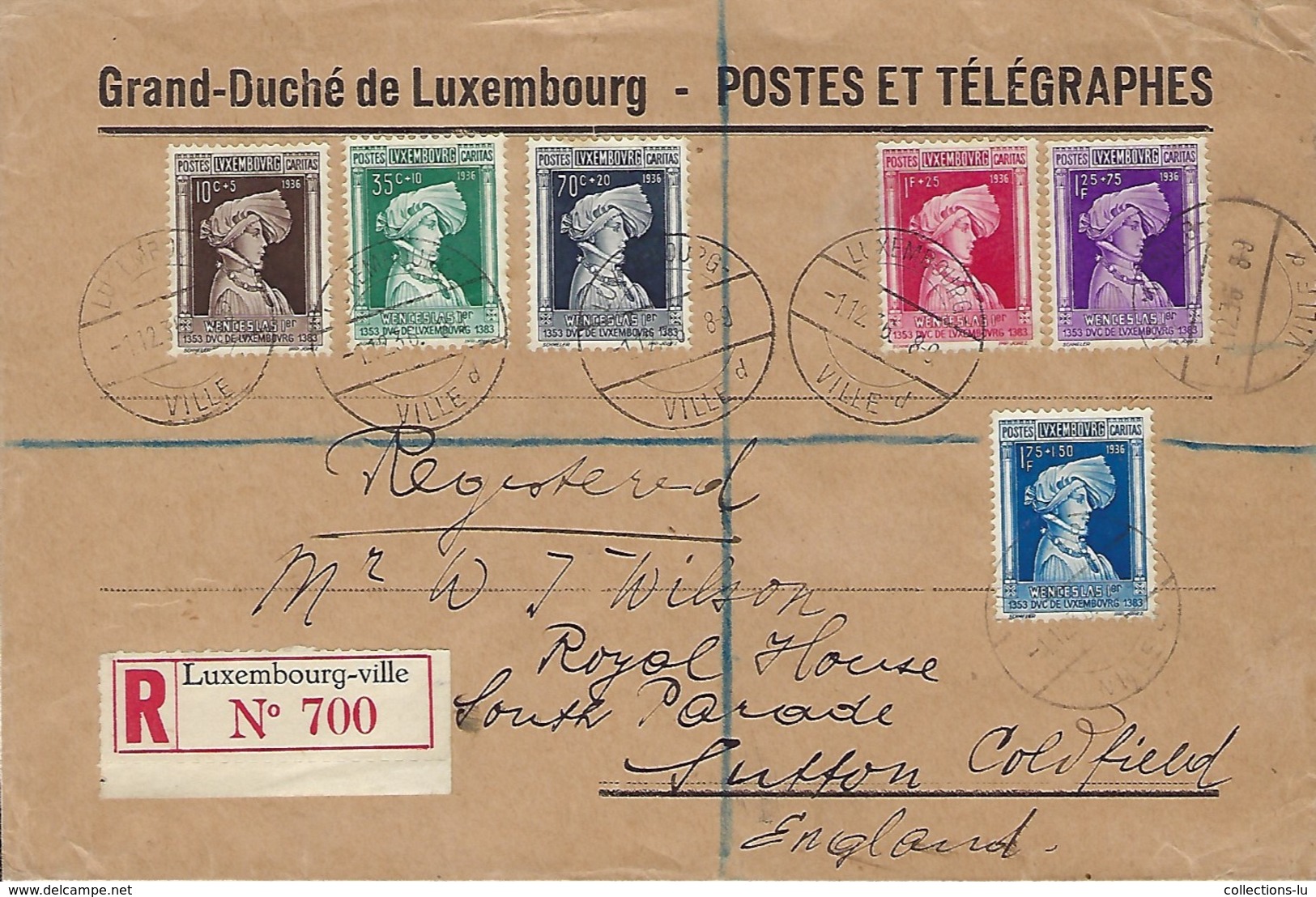 Luxembourg  - Lettre Recommandé - 1.12.1936 - Timbres - Caritas - Grand-Duché De Luxembourg - Postes Et Télégraphes - Lettres & Documents