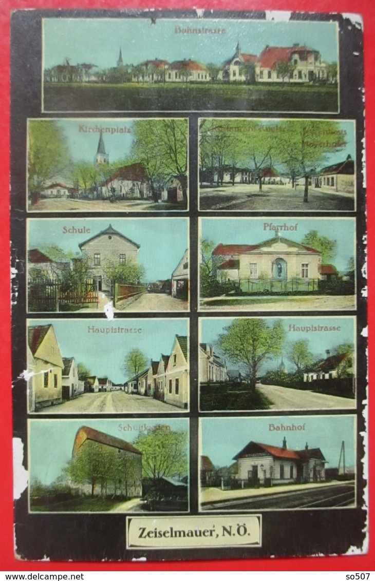 J1-Austria Vintage Postcard- Zeiselmauer N.O. Multiple View 9 Images,Bhanstr.,Krichenplatz,Schule,Pfarrof,Banhof.... - Tulln
