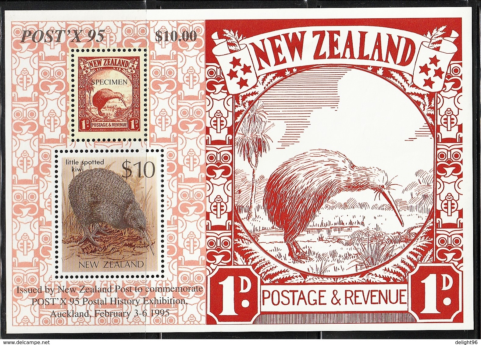 1995 New Zealand POST'X: Little Spotted Kiwi Souvenir Sheet (** / MNH / UMM) - Kiwis