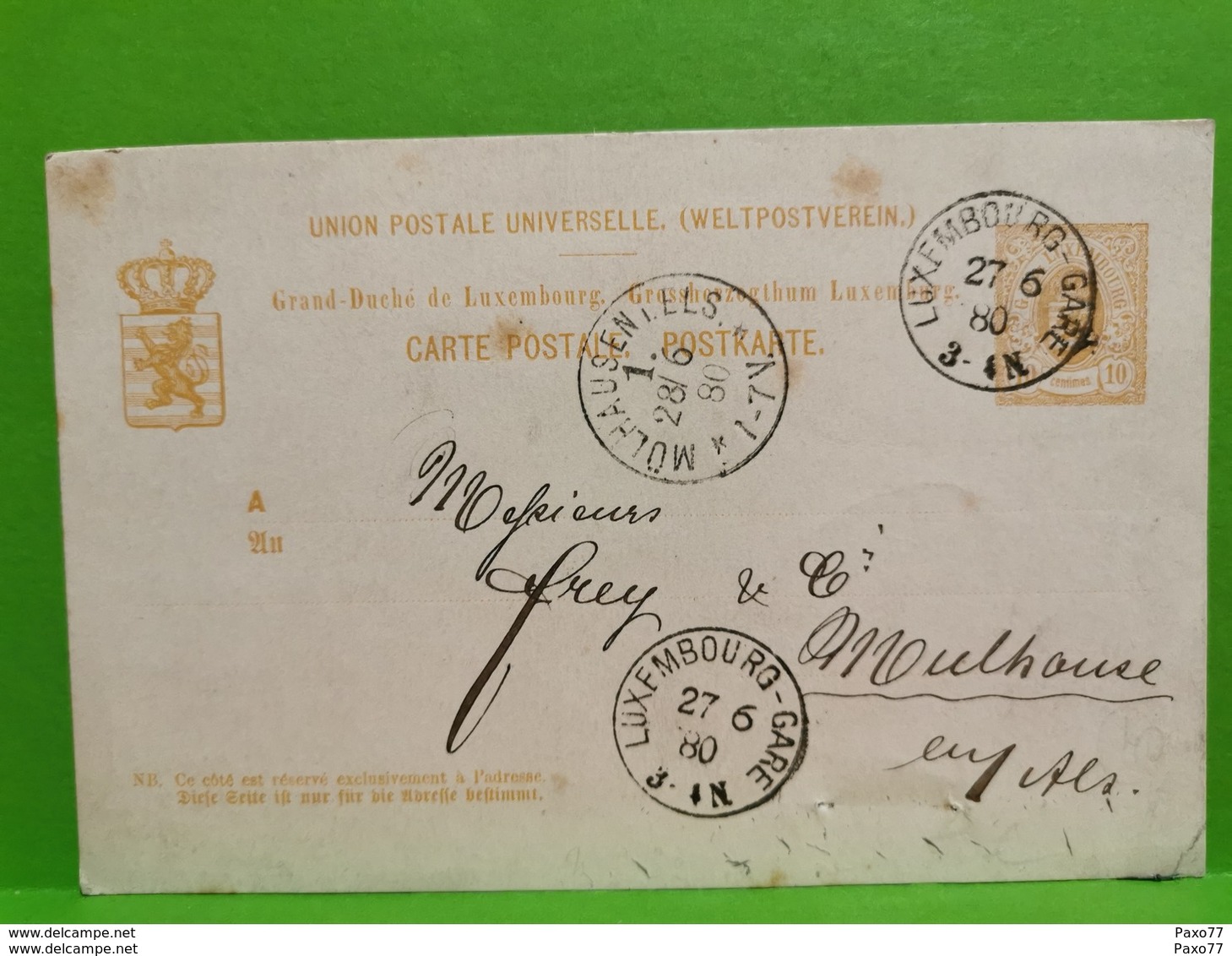 Entier Postaux, Luxembourg 1880 Envoye A Mulhouse - Interi Postali