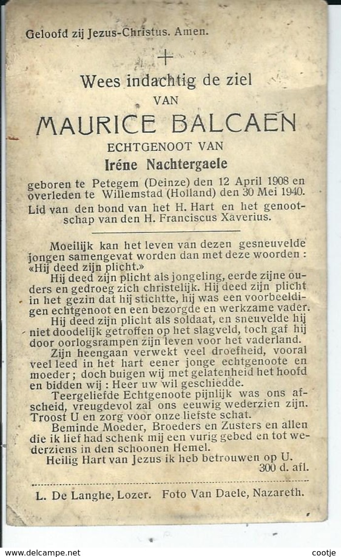 Maurice Balcaen O Petegem/ Deinze 1908 + Willemstad ( Holland )1940 - Images Religieuses