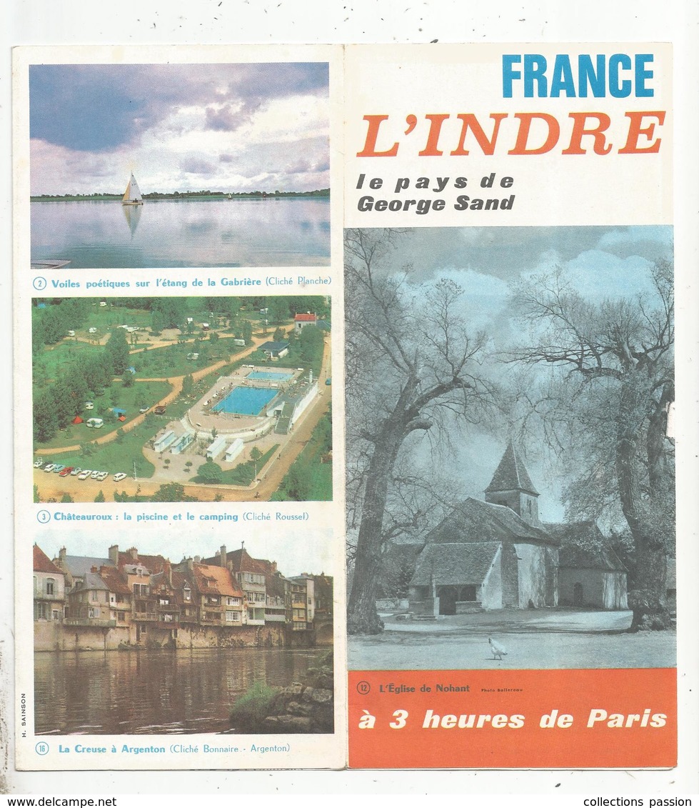 Dépliant Touristique, L'INDRE ,le Pays De GEORGES SAND,   1967 , 8 Pages ,plan , Frais Fr 1.85 E - Reiseprospekte