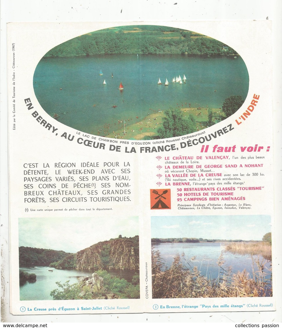 Dépliant Touristique, L'INDRE ,le Pays De GEORGES SAND,   1967 , 8 Pages ,plan , Frais Fr 1.85 E - Reiseprospekte