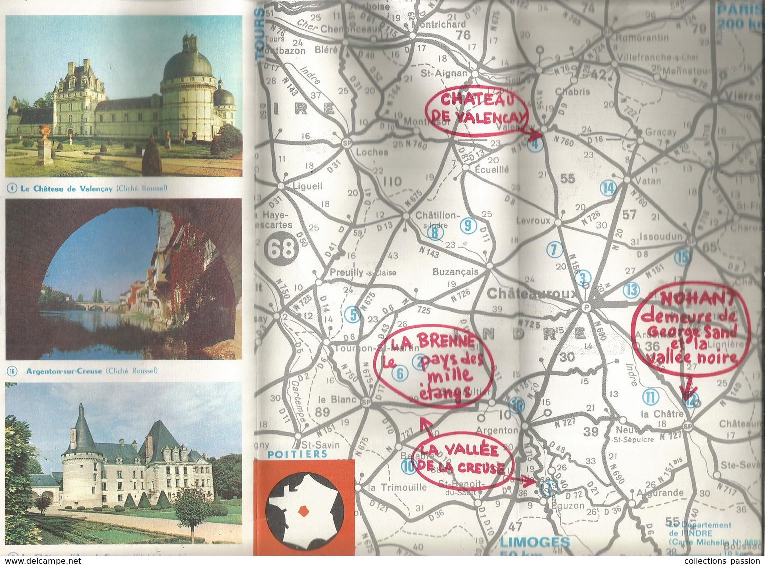 Dépliant Touristique, L'INDRE ,le Pays De GEORGES SAND,   1967 , 8 Pages ,plan , Frais Fr 1.85 E - Reiseprospekte