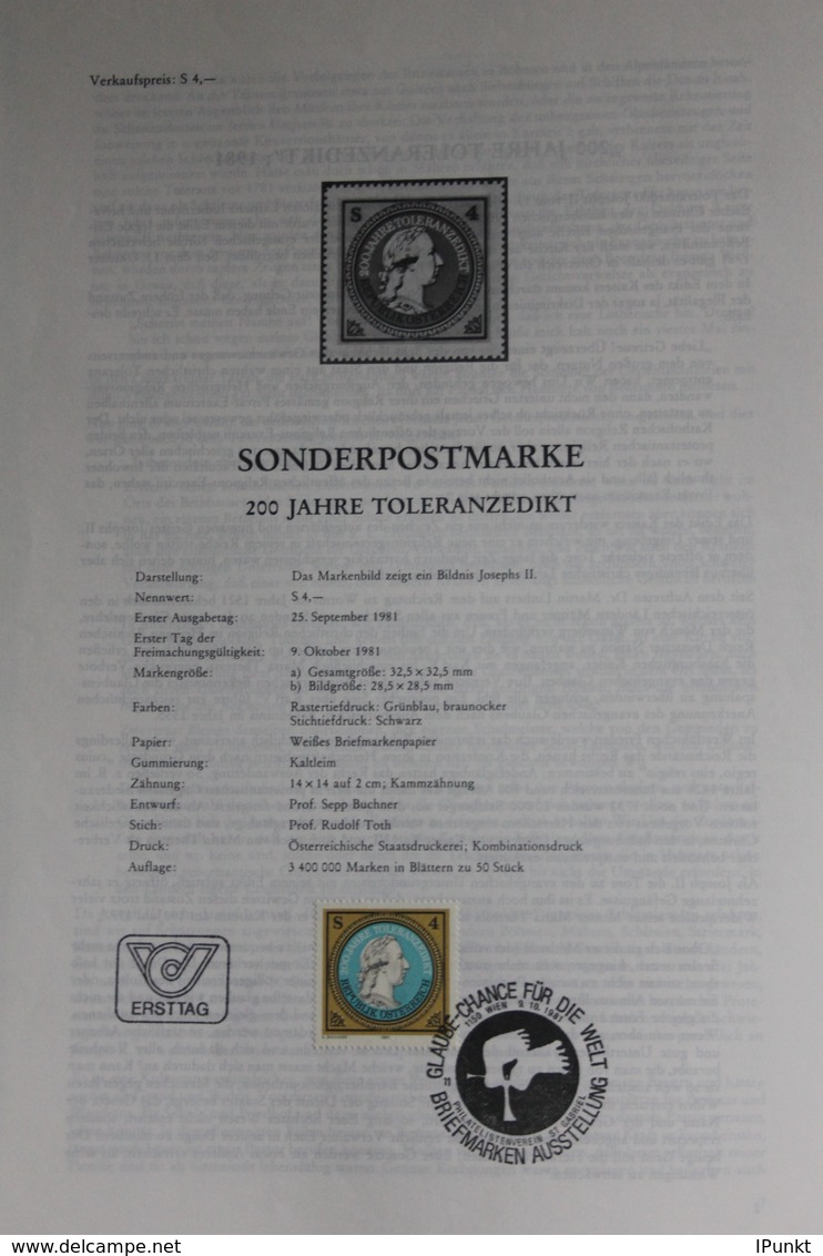 200 Jahre Toleranzedikt;  Ersttagsblatt, 9.10.1981 - Andere & Zonder Classificatie