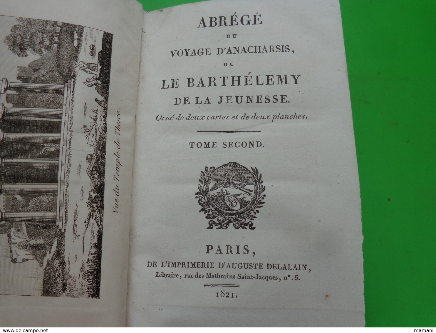 Livre Lycee Angouleme -abrege Du Voyage D'anacharsis Ou Le Barthelemy De La Jeunesse -1821-voir Planche-tome 2 - Autres & Non Classés