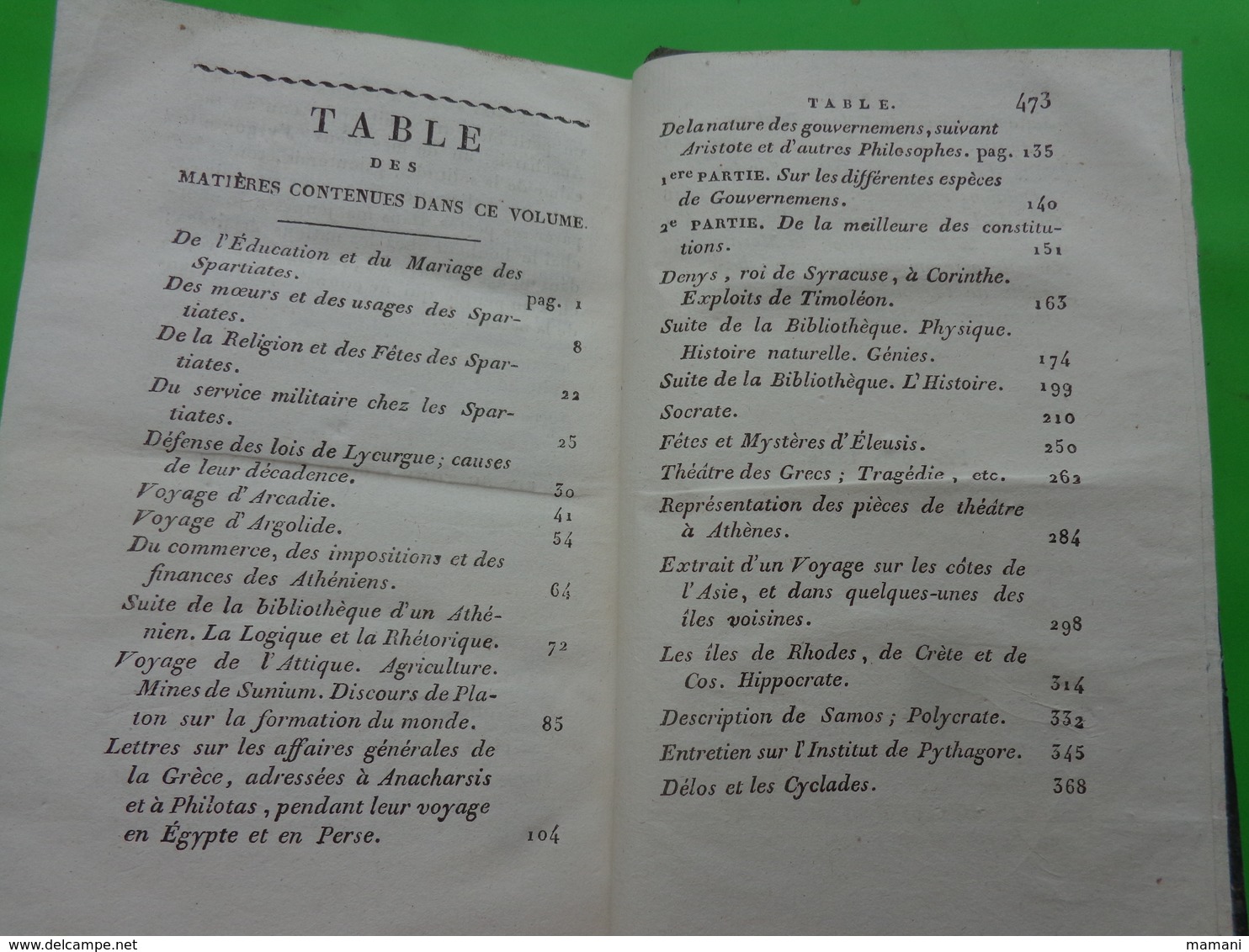 livre lycee angouleme -abrege du voyage d'anacharsis ou le barthelemy de la jeunesse -1821-voir planche-tome 2