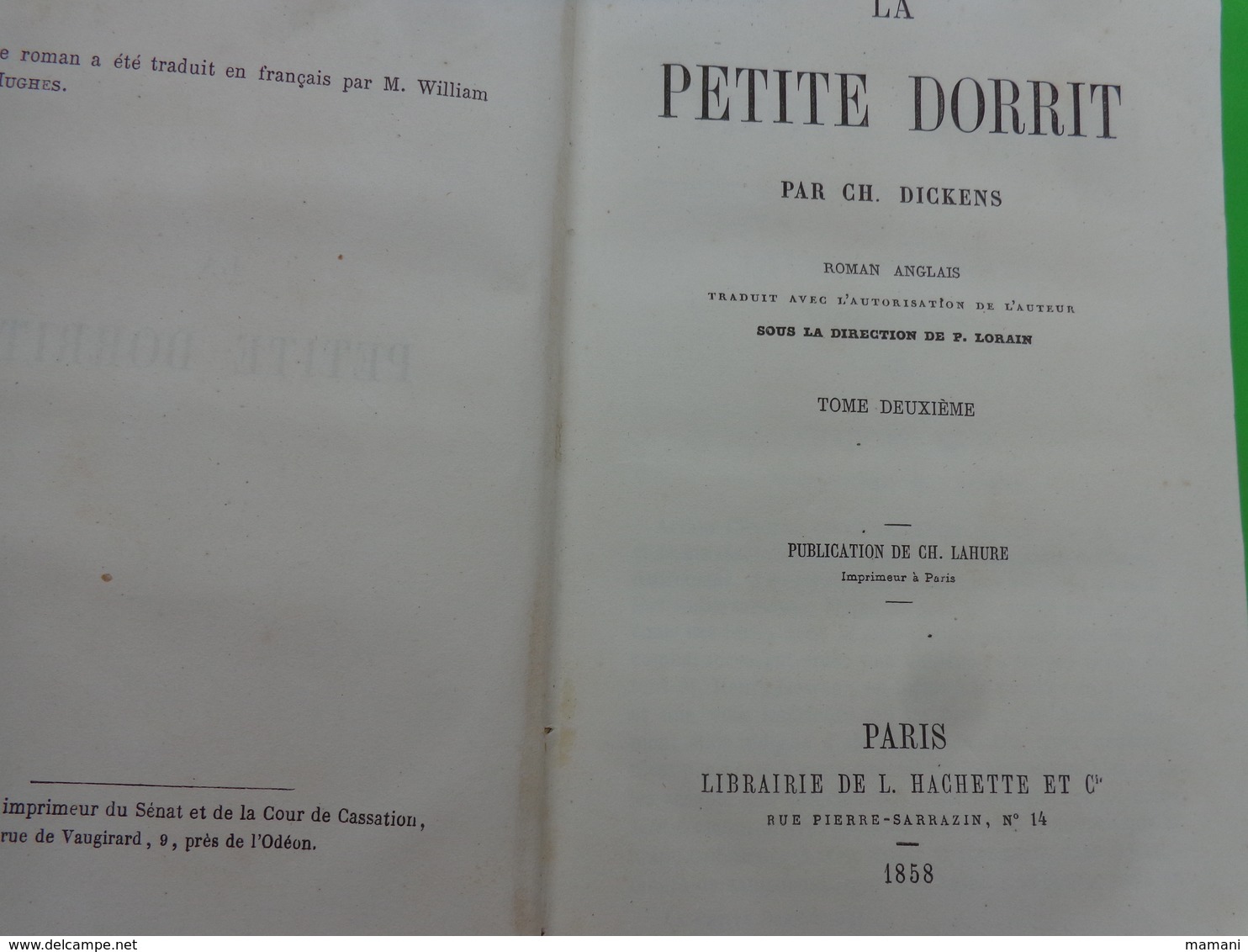 Lot De 2 Livres -la Petite Dorit - Tome 1 Et 2 Ch. Dickens -1858- - Sonstige & Ohne Zuordnung