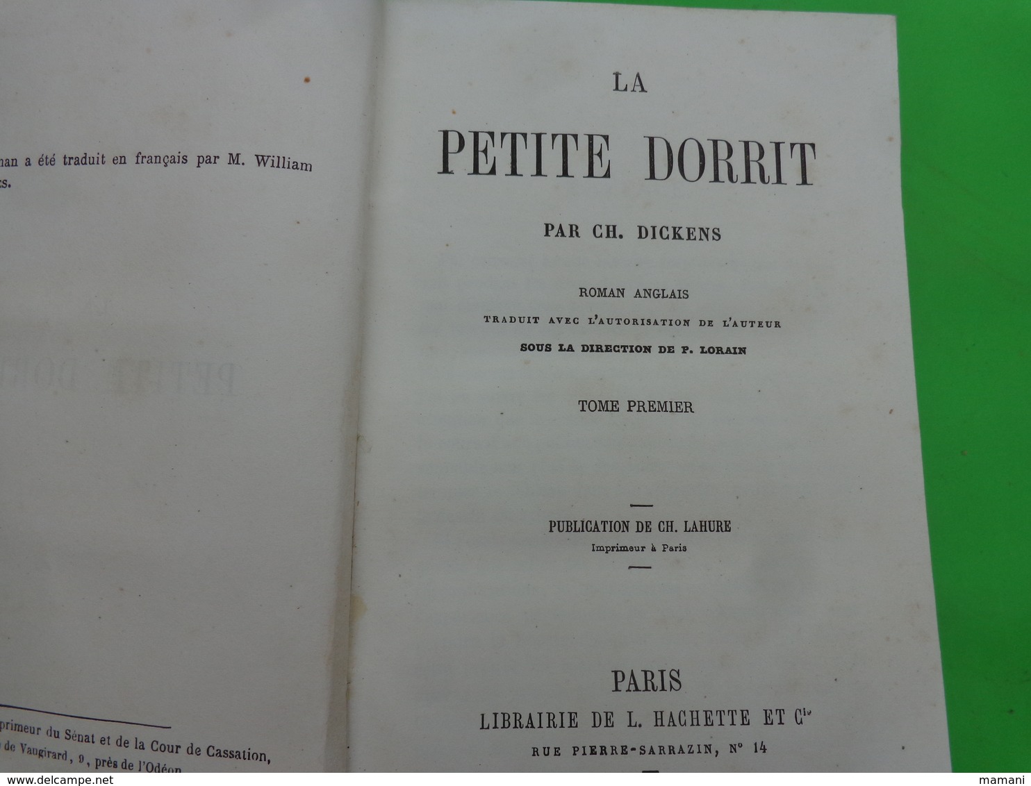 lot de 2 livres -la petite dorit - tome 1 et 2 ch. dickens -1858-