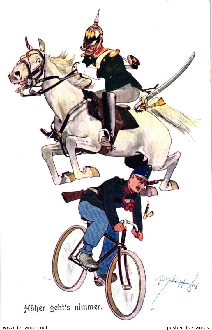 Militär, Soldaten Zu Pferd, Radfahrer, Fahrrad, Sign. Schönpflug - Schönpflug, Fritz