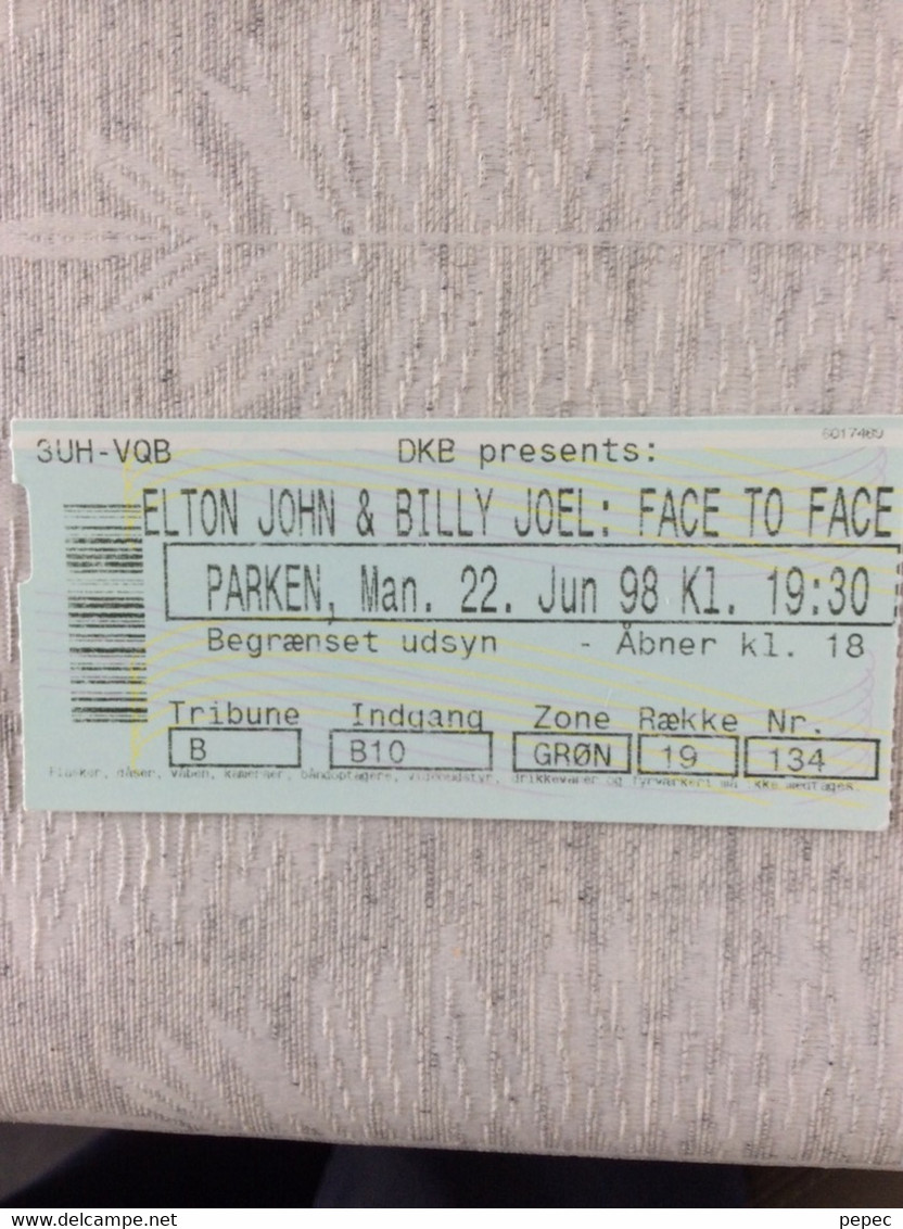 Elton John & Billy Joël  Kopenhagen. 22/06/1998 - Tickets De Concerts