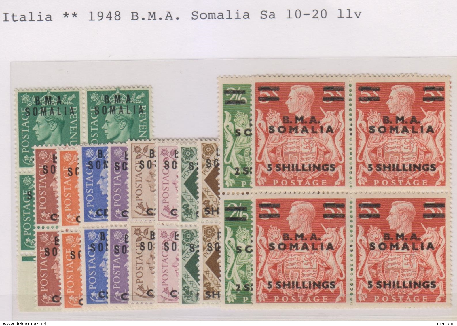 Somalia B.M.A.1948 SaN°10-20 Block X 4 Cpl MNH/** - Somalië