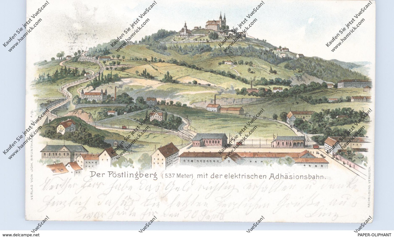 A 4000 LINZ - PÖSTLINGBERG, Lithographie 1900, Pöstlingberg Mit Der Elektrischen Adhäsionsbahn - Linz Pöstlingberg