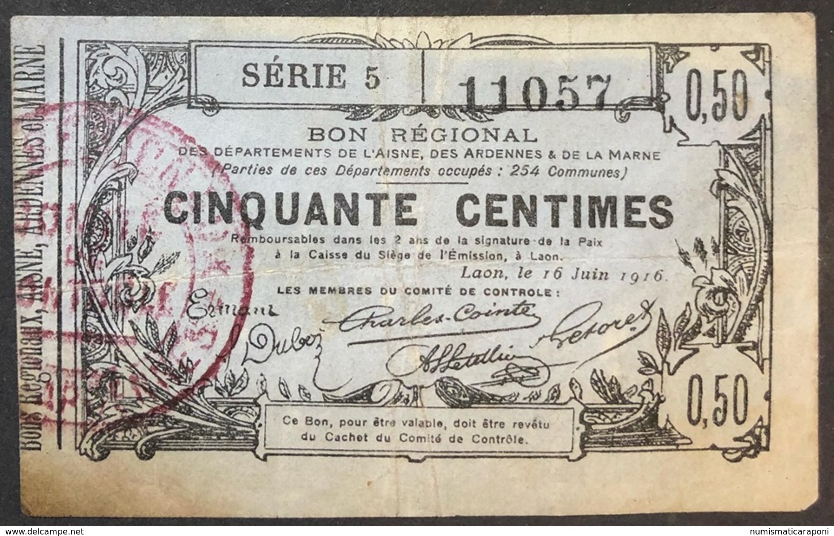 FRANCIA France 50 CENTESIMI Centimes 16 06 1916 BON REGIONAL Lotto.1438 - Non Classés