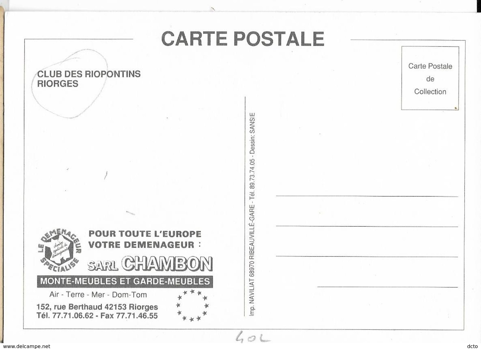 RIORGES (42) Club Riopontins Pour Toute L'Europe Votre Déménageur SAL CHAMBON, Cpm - Riorges