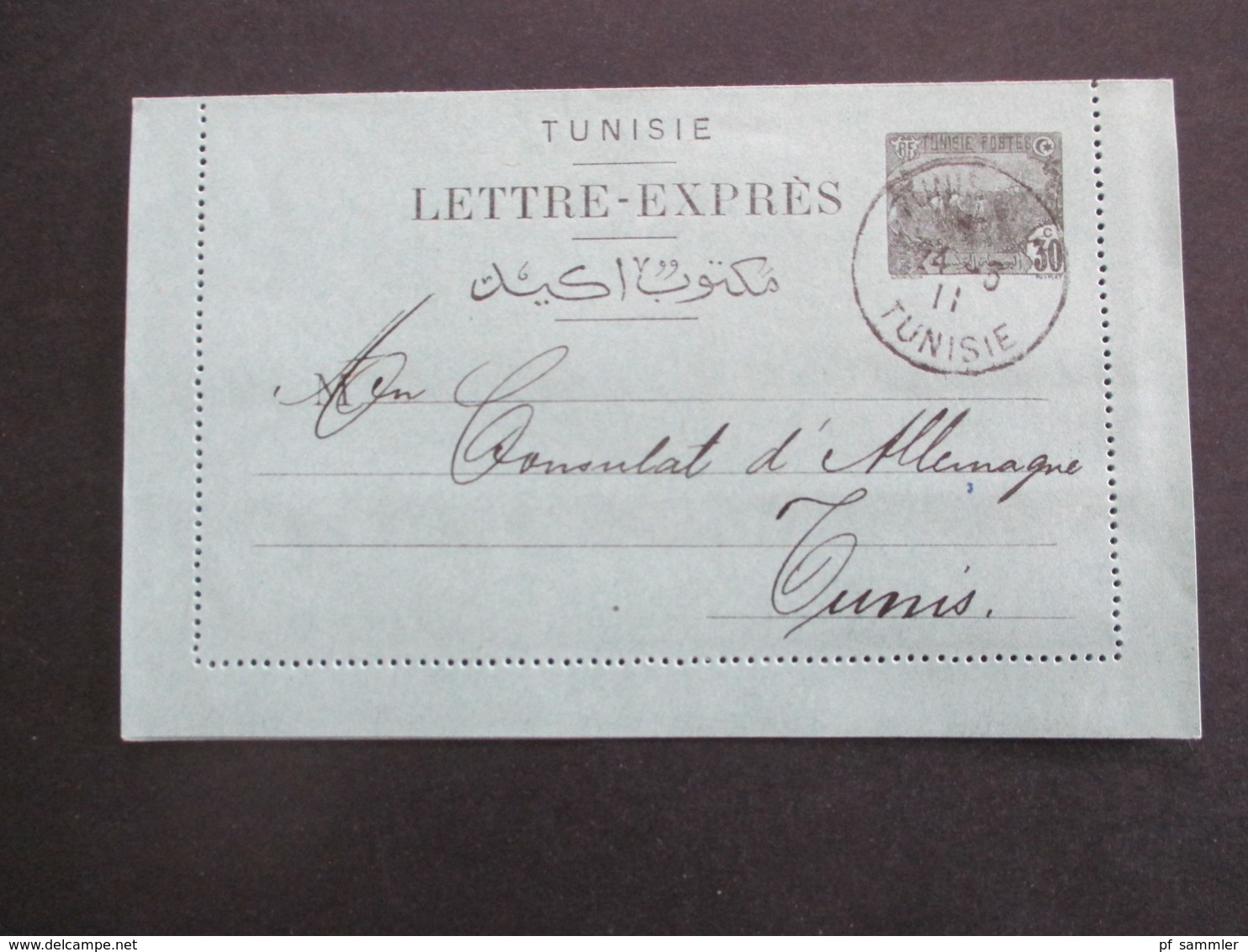 Kolonie Tuniesien 1910 / 1911 Ganzsachen / Postkarten / Umschläge / 1x Lettre Expres alle ans Deutsche Konsulat in Tunis