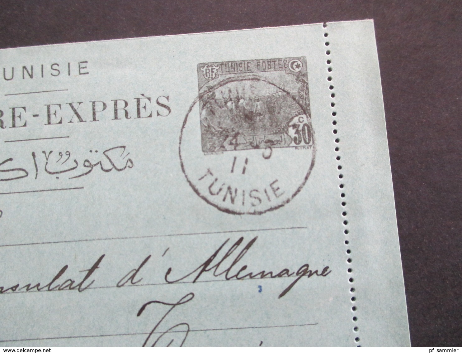 Kolonie Tuniesien 1910 / 1911 Ganzsachen / Postkarten / Umschläge / 1x Lettre Expres alle ans Deutsche Konsulat in Tunis