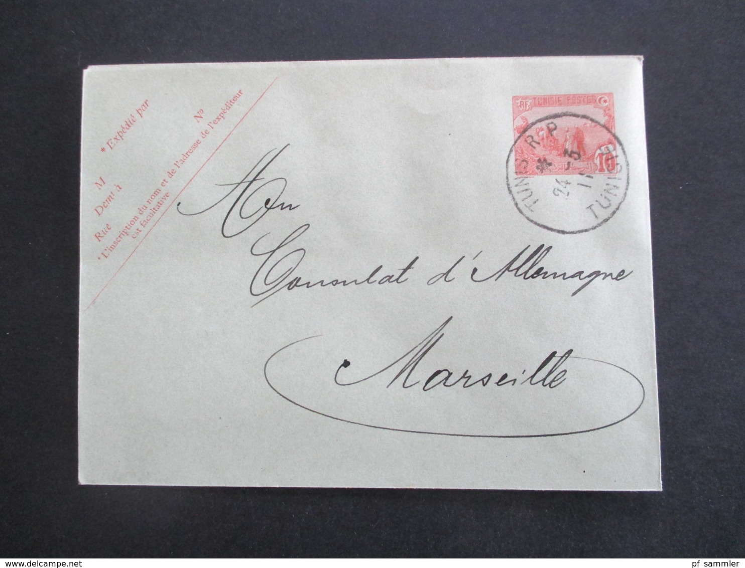 Kolonie Tuniesien 1910 / 1911 Ganzsachen / Postkarten / Umschläge / 1x Lettre Expres alle ans Deutsche Konsulat in Tunis