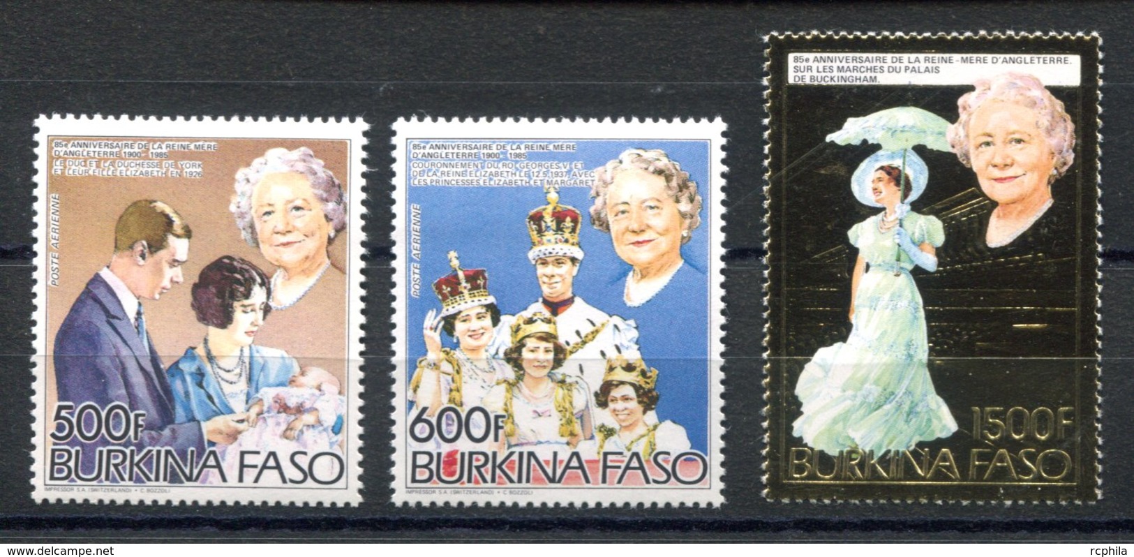 RC 17418 BURKINA FASO COTE 28€ PA N° 281 / 283 ANNIVERSAIRE DE LA REINE MERE ELIZABETH NEUF ** TB MNH VF - Burkina Faso (1984-...)