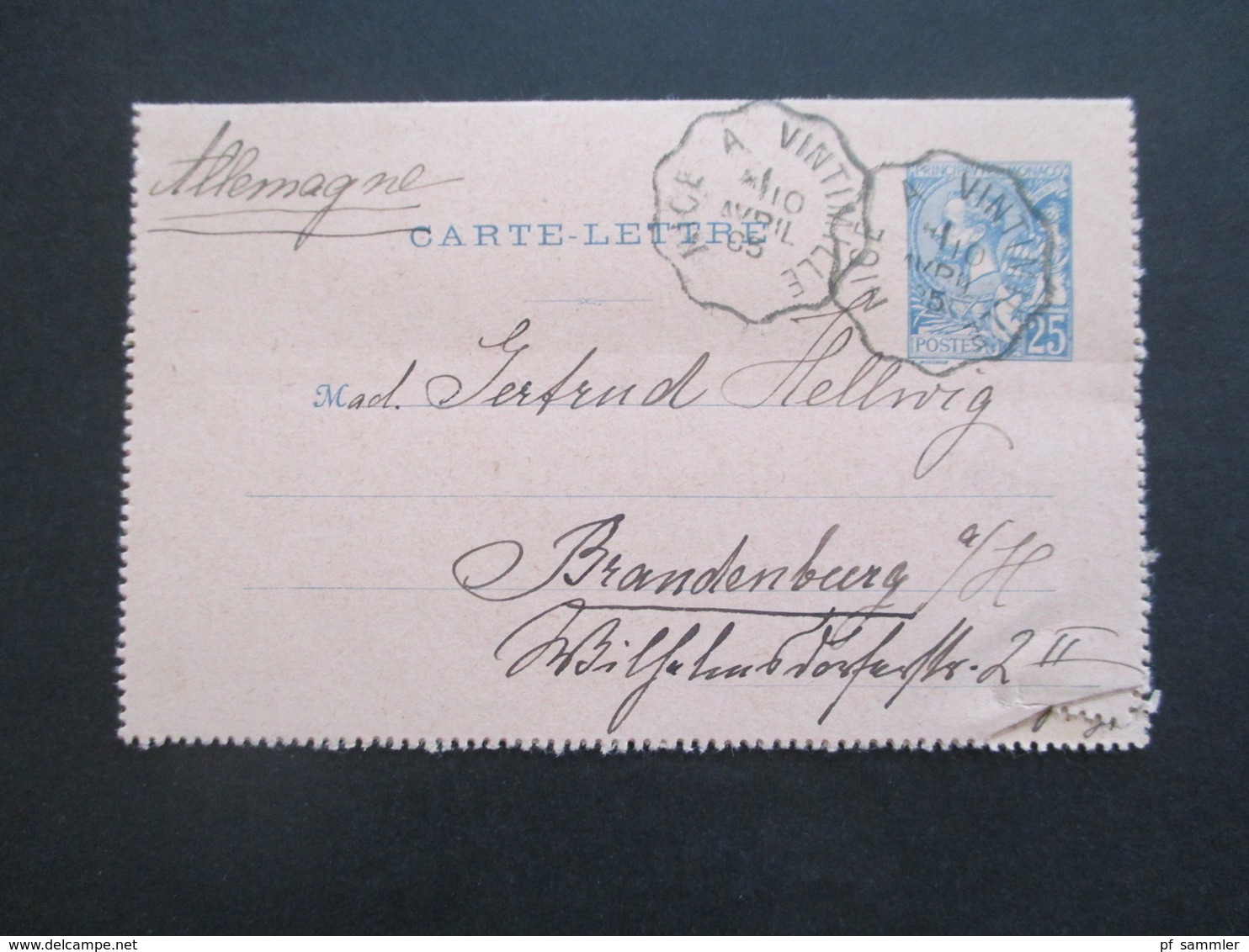 Monaco ca. 1891 -1905 Postkarten / 1x Umschlag mit Aufdruck Taxe Reduite / Carte Lettre und 1x Streifband insgesamt 6 St