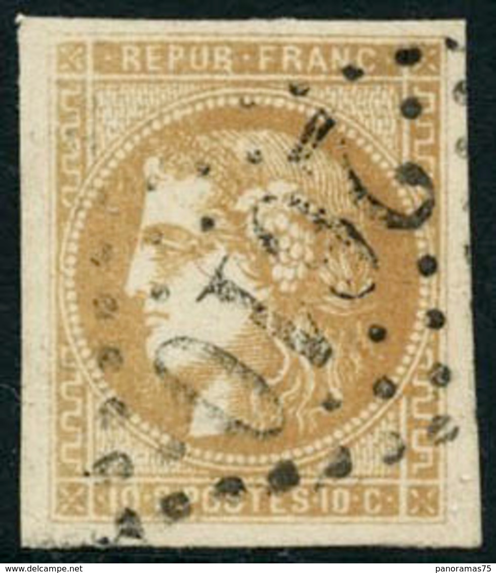 Obl. N°43B 10c Bistre-jaune, R2 - TB - 1870 Bordeaux Printing