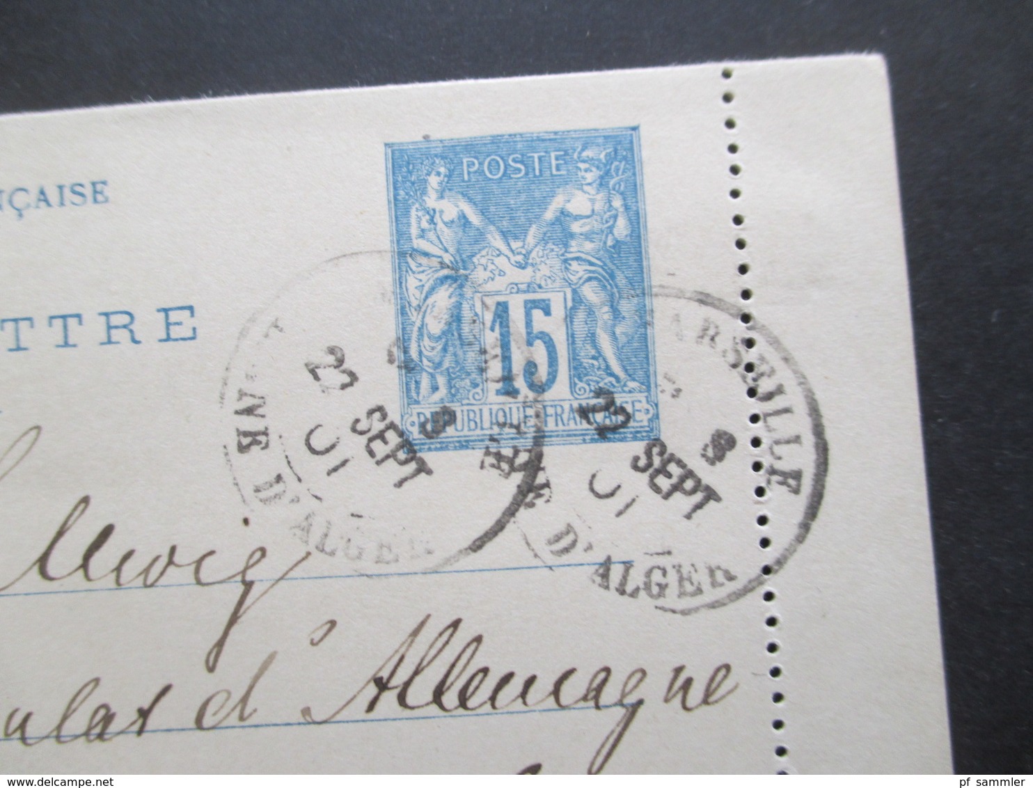 Frankreich 1901 GA Verwendet In Algerien Stempel Marseille D` Alger / Französische Kolonie An Das Deutsche Konsulat - 1898-1900 Sage (Type III)