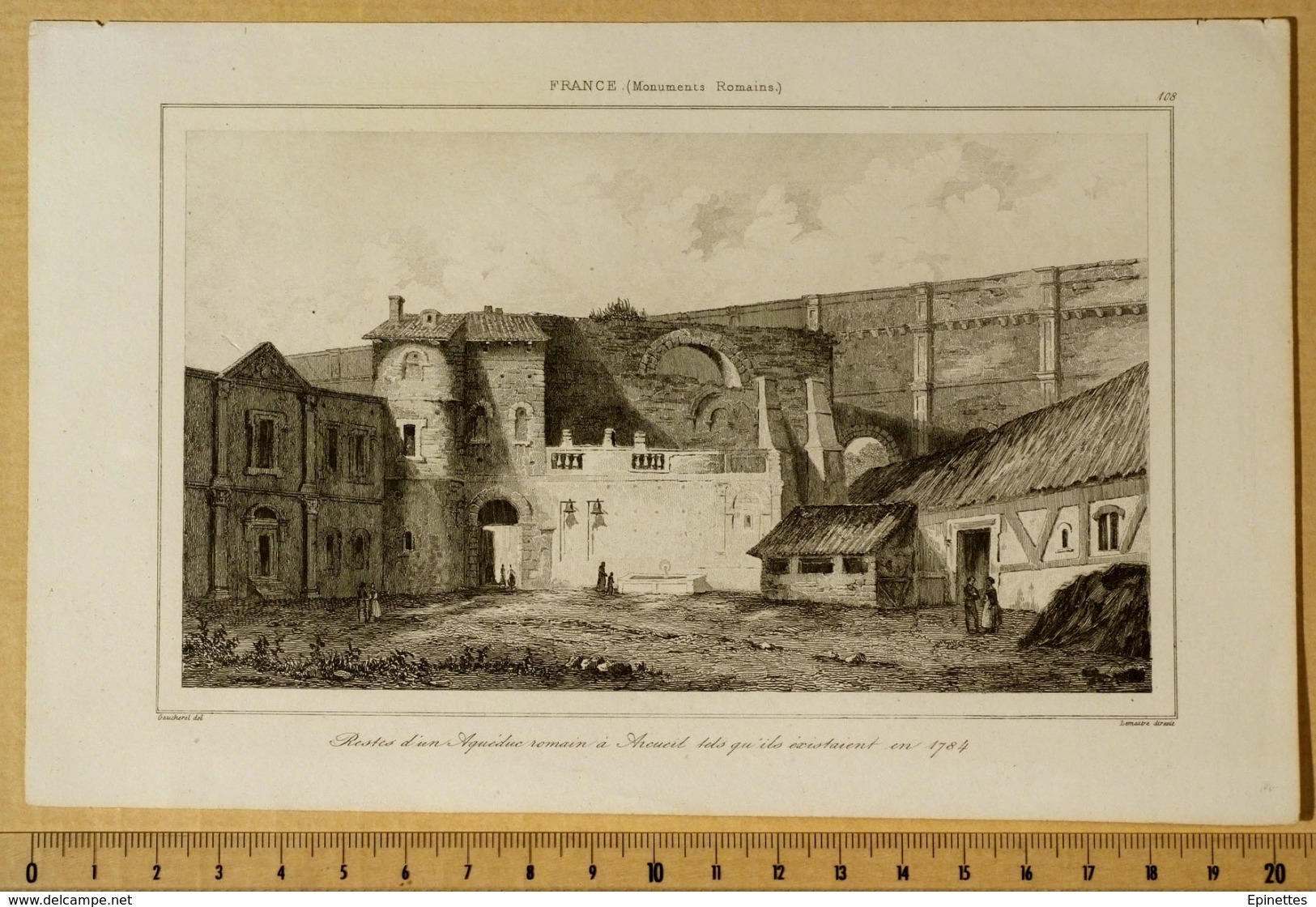 Gravure 13x21cm, Restes D'un Aqueduc Romain à Arcueil Tels Qu'ils Existaient En 1784. Aqueduc Médicis, Eau De Paris. - Estampes & Gravures