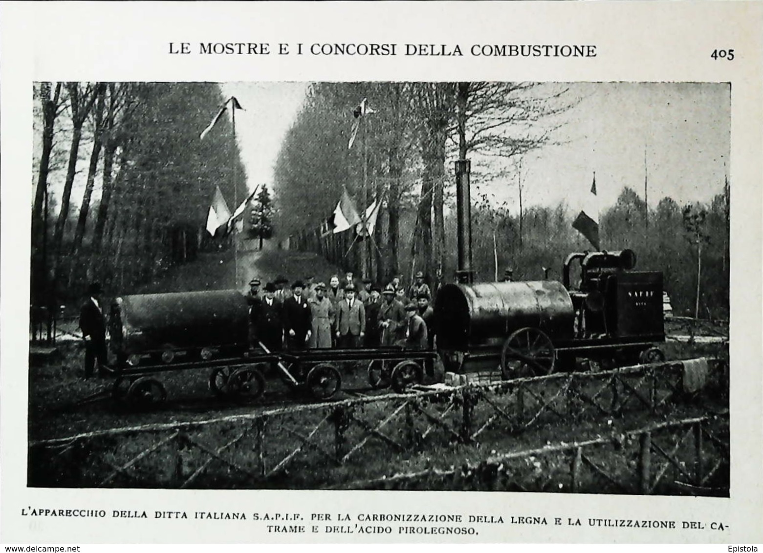 Tracteur Agricole à Vapeur Italien - Cabonisation Mobile Du Bois  - Coupure De Presse Italienne  (encadré Photo) De 1929 - Tracteurs