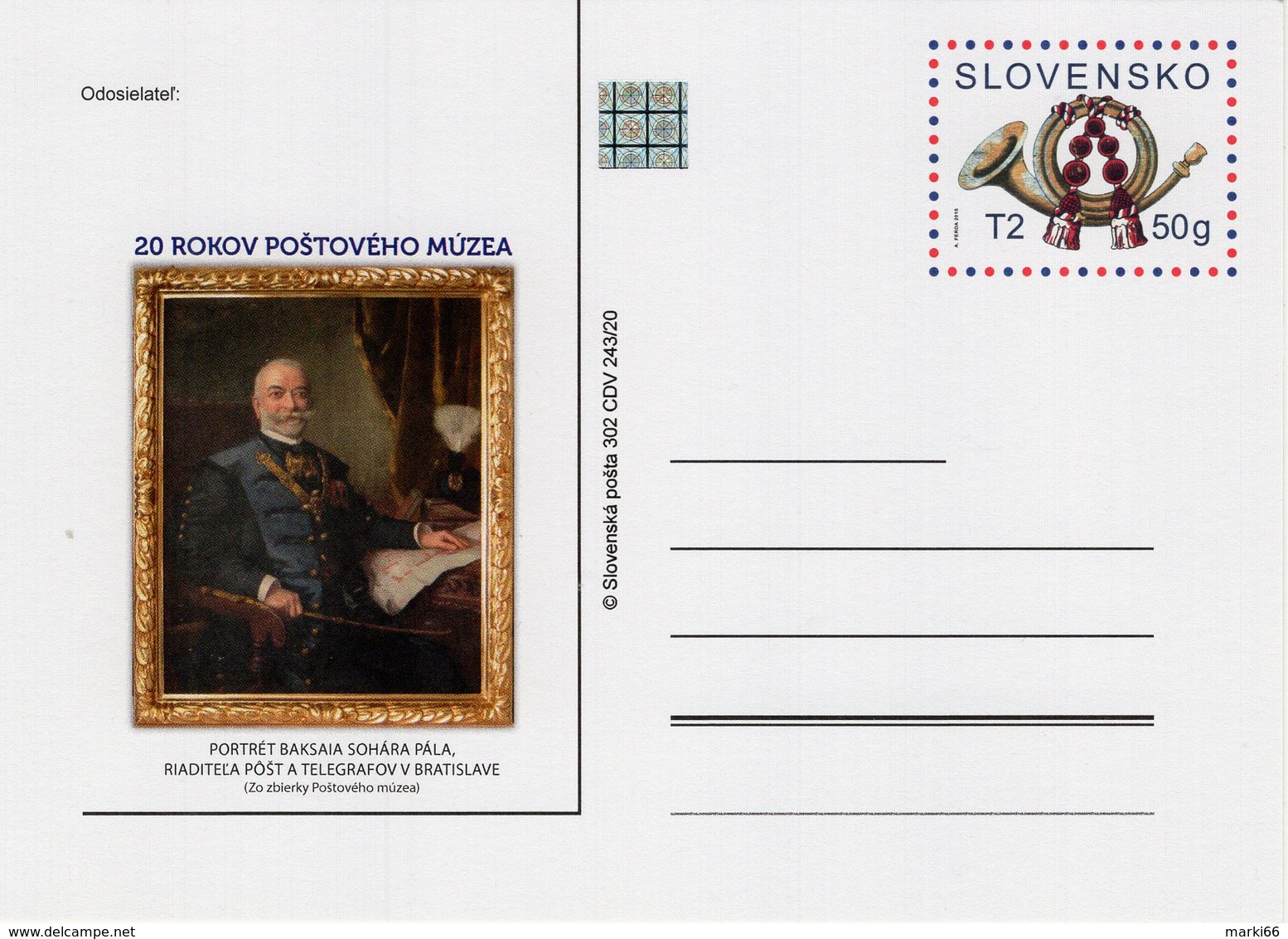 Slovakia - 2020 - 20th Anniversary Of Postal Museum - Pre-paid Postcard With Printed Stamp And Hologram - Postkaarten