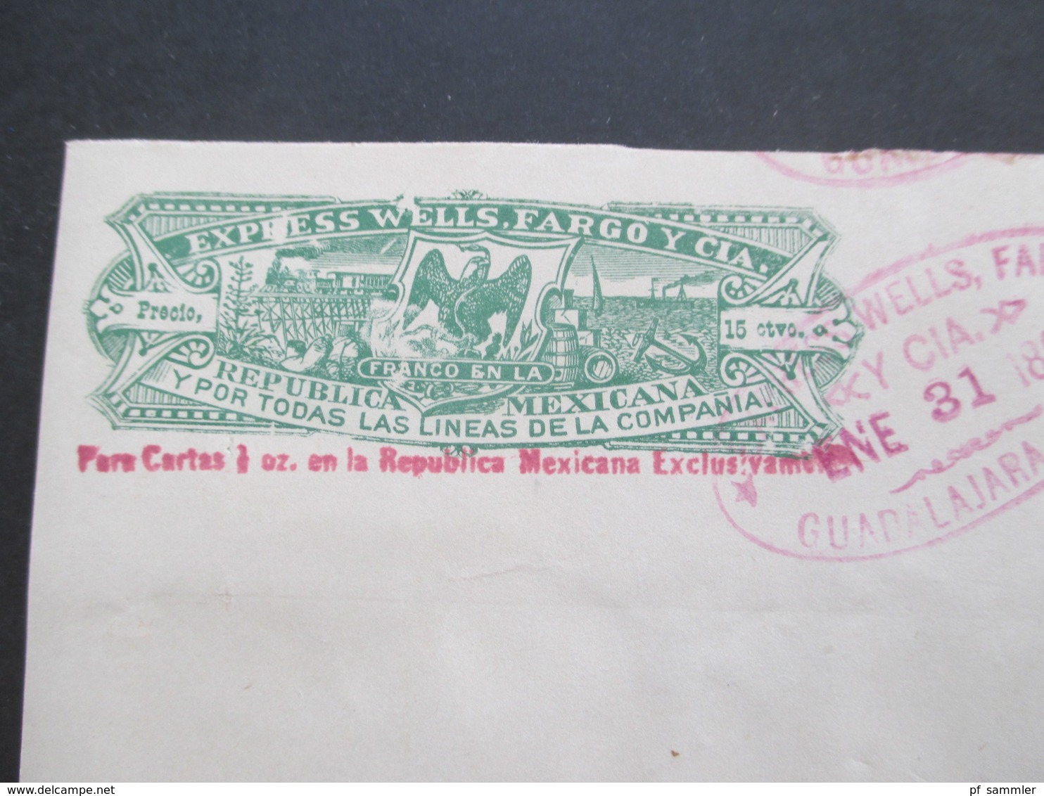 Mexico Stationary GA Umschlag 1893 Express Wells Fargo CIA Violetter Stempel Guadalajara ENE 31. 1893 Ungebraucht - Mexiko