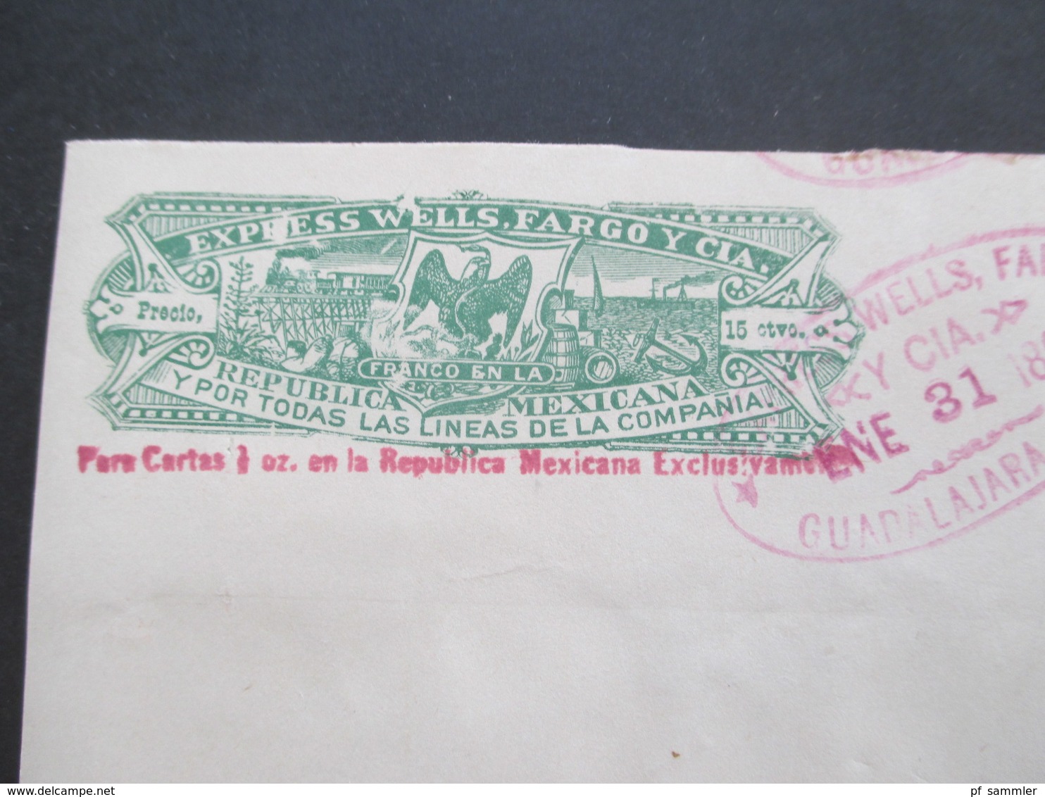 Mexico Stationary GA Umschlag 1893 Express Wells Fargo CIA Violetter Stempel Guadalajara ENE 31. 1893 Ungebraucht - México