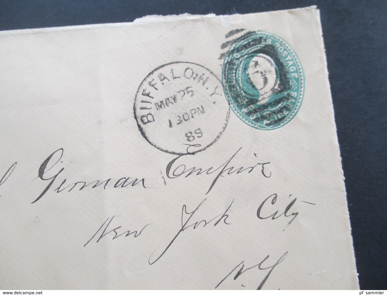 USA 1889 Großer Ganzsachen Umschlag Two Cents Buffalo An Den Deutschen Kunsul In New York. Ank. Stempel P.O.N.Y. - Cartas & Documentos