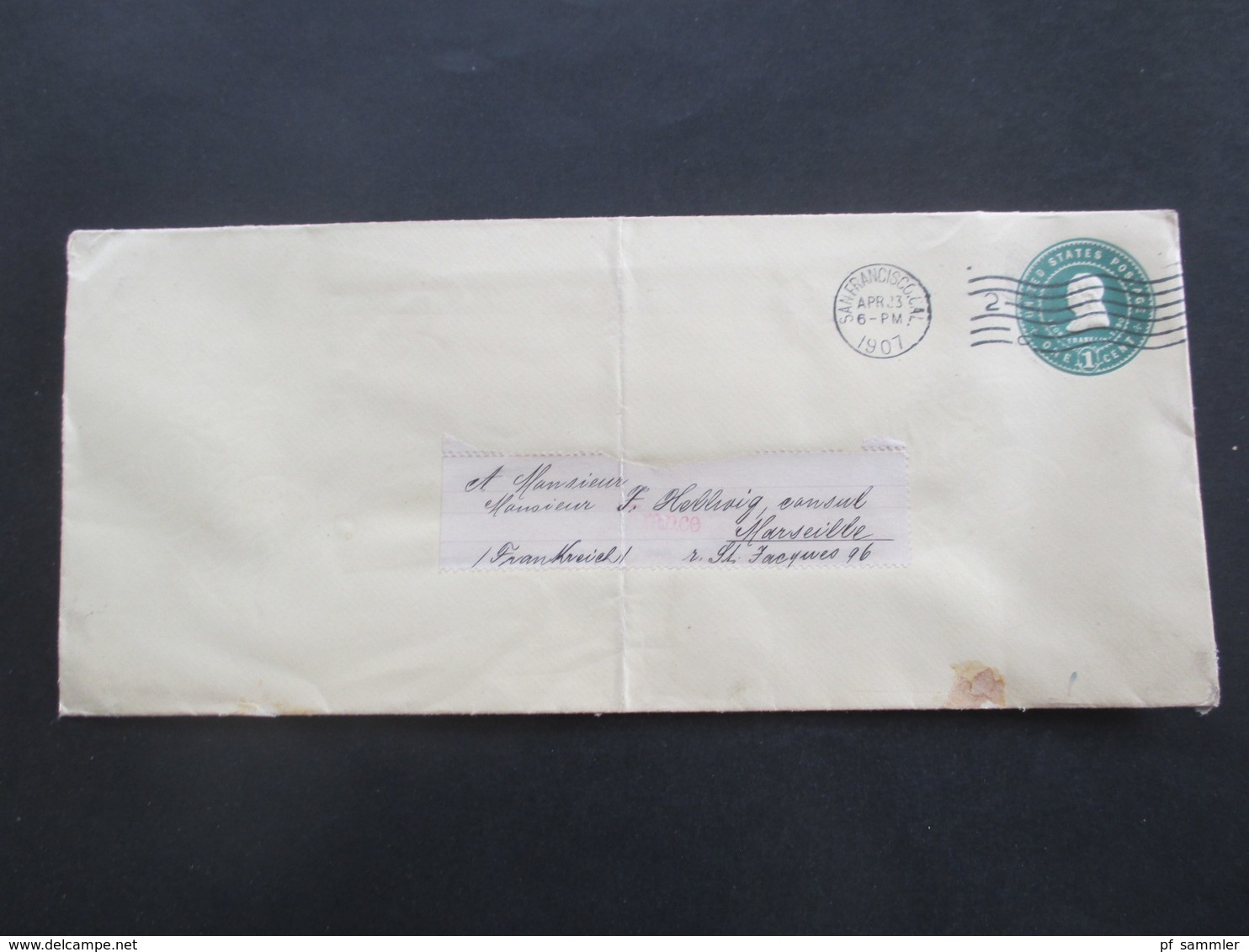 USA 1907 Großer Ganzsachen Umschlag An Den Deutschen Kunsul F. Hellwig In Marseille Frankreich - Briefe U. Dokumente