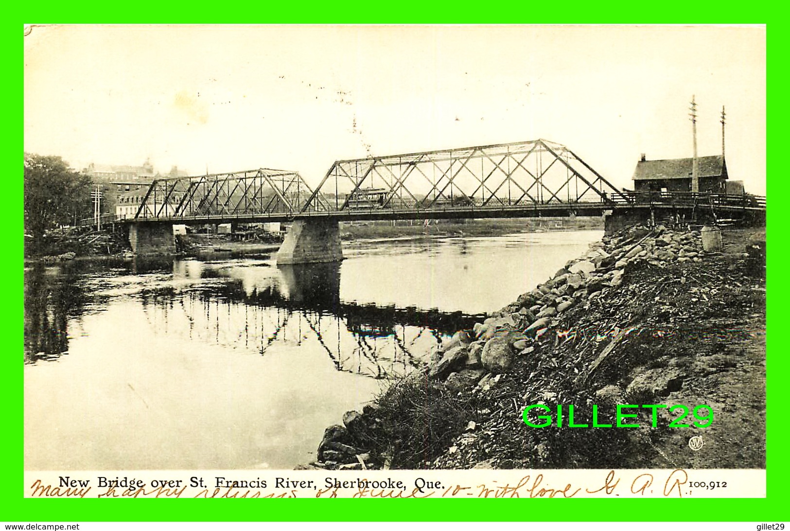 SHERBROOKE, QUÉBEC - NEW BRIDGE OVER ST FRANCIS RIVER - ANIMATED  - TRAVEL IN 1906 - VALENTINE'S SERIES - - Sherbrooke